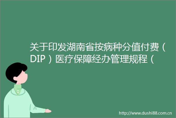 关于印发湖南省按病种分值付费（DIP）医疗保障经办管理规程（试行）的通知
