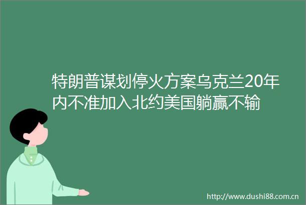 特朗普谋划停火方案乌克兰20年内不准加入北约美国躺赢不输