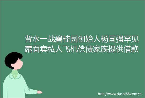 背水一战碧桂园创始人杨国强罕见露面卖私人飞机偿债家族提供借款