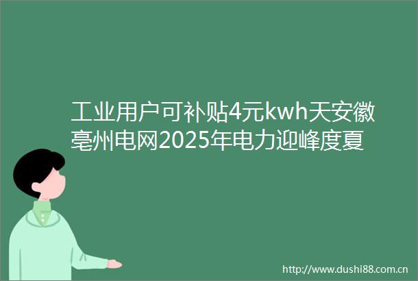 工业用户可补贴4元kwh天安徽亳州电网2025年电力迎峰度夏负荷管理方案发布