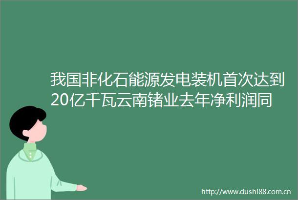 我国非化石能源发电装机首次达到20亿千瓦云南锗业去年净利润同比增长661新能源早参
