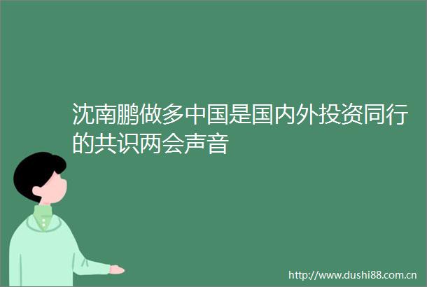 沈南鹏做多是国内外投资同行的共识两会声音