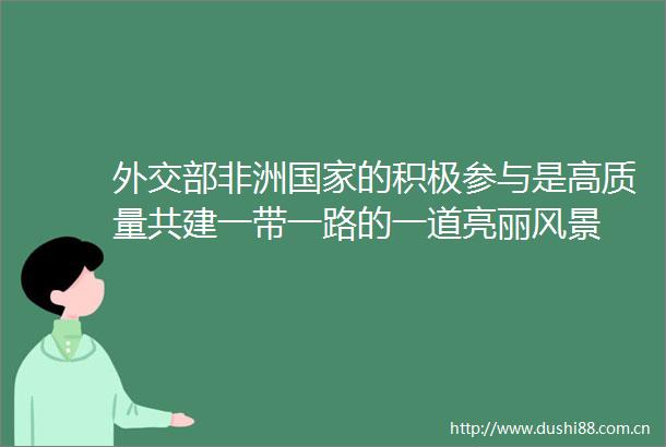 外交部非洲的积极参与是高质量共建一带一路的一道亮丽风景