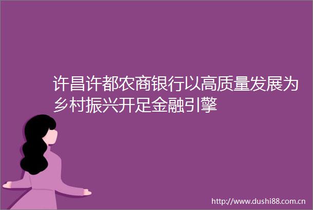 许昌许都农商银行以高质量发展为乡村振兴开足金融引擎