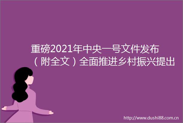 重磅2021年中央一号文件发布（附全文）全面推进乡村振兴提出这些硬举措