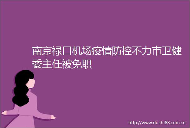 南京禄口机场疫情防控不力市卫健委主任被免职