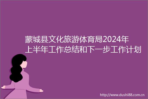 蒙城县文化旅游体育局2024年上半年工作总结和下一步工作计划