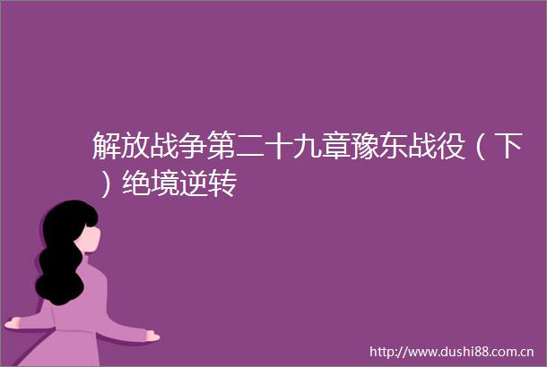 解放战争第二十九章豫东战役（下）绝境逆转