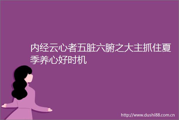 内经云心者五脏六腑之大主抓住夏季养心好时机