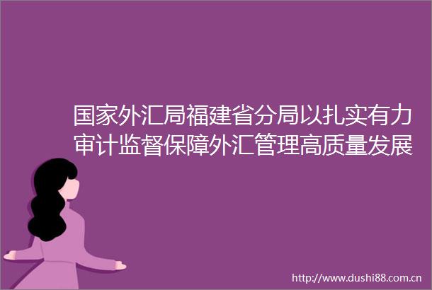 外汇局福建省分局以扎实有力审计监督保障外汇管理高质量发展