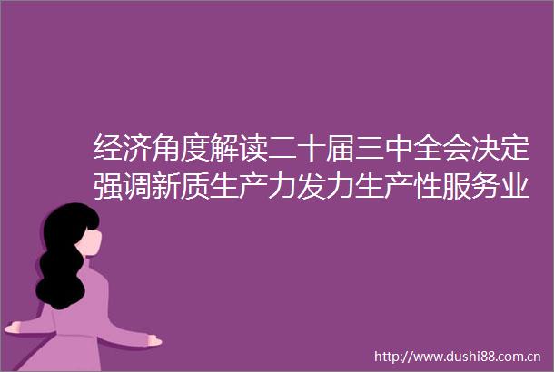 经济角度解读二十届三中全会决定强调新质生产力发力生产性服务业等领域热点观察