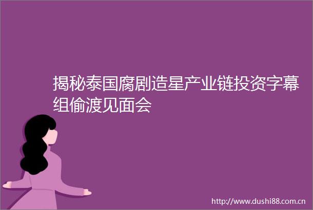 揭秘泰国腐剧造星产业链投资字幕组偷渡见面会