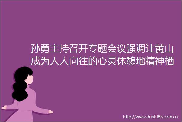 孙勇主持召开专题会议强调让黄山成为人人向往的心灵休憩地精神栖居地