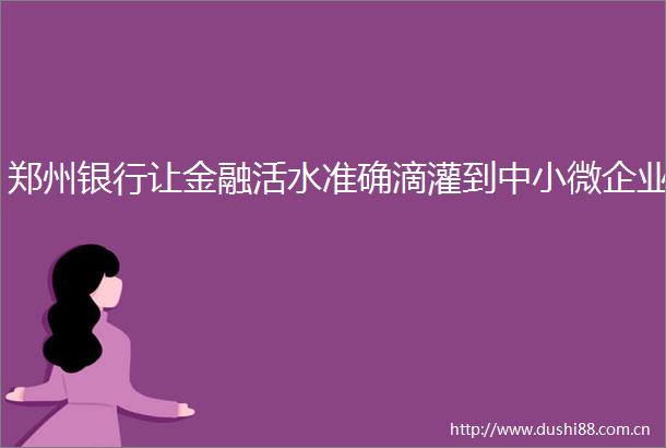 郑州银行让金融活水准确滴灌到中小微企业
