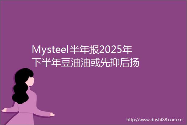 Mysteel半年报2025年下半年豆油油或先抑后扬