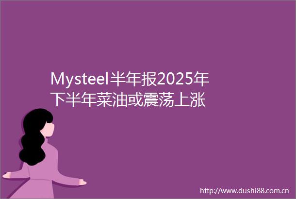 Mysteel半年报2025年下半年菜油或震荡上涨