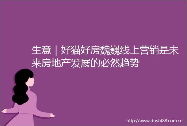 生意｜好猫好房魏巍线上营销是未来房地产发展的必然趋势