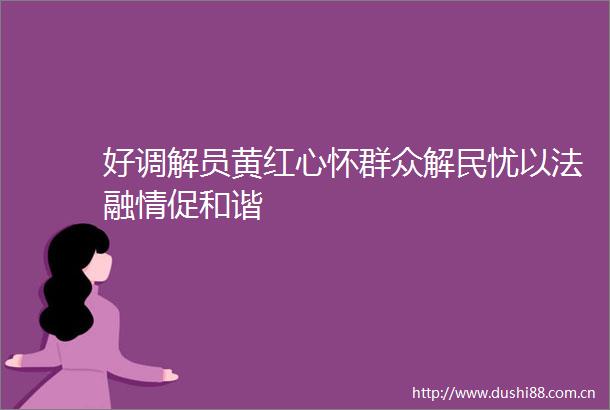 好调解员黄红心怀群众解民忧以法融情促和谐