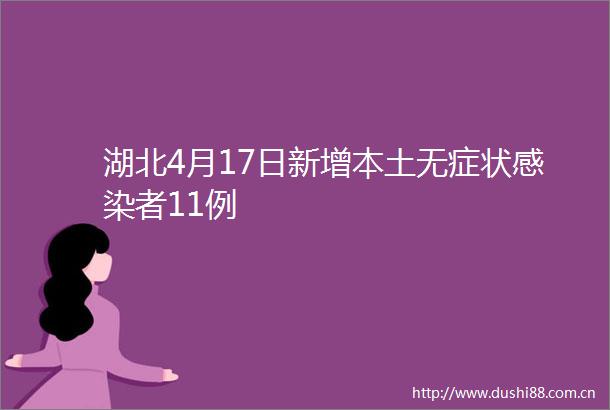 湖北4月17日新增本土无症状感染者11例