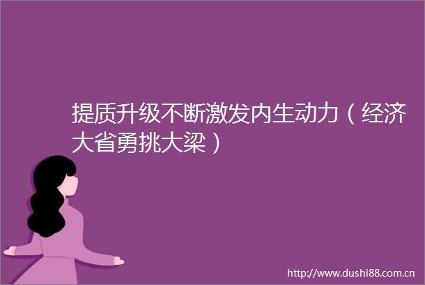 提质升级不断激发内生动力（经济大省勇挑大梁）