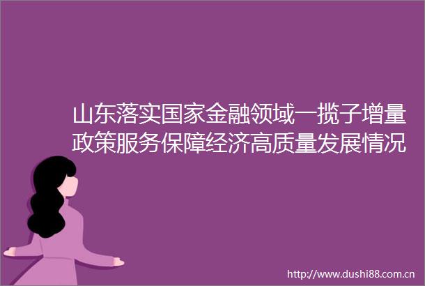山东落实金融领域一揽子增量政策服务保障经济高质量发展情况