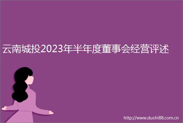 云南城投2023年半年度董事会经营评述