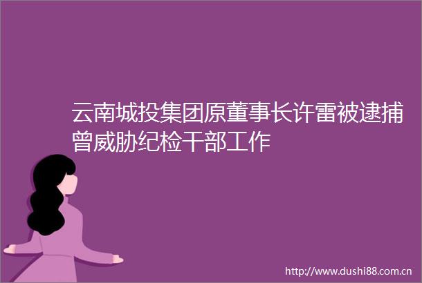 云南城投集团原董事长许雷被逮捕曾威胁纪检工作