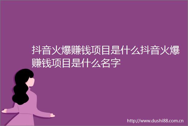抖音火爆赚钱项目是什么抖音火爆赚钱项目是什么名字