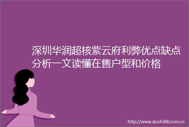 深圳华润超核紫云府利弊优点缺点分析一文读懂在售户型和价格