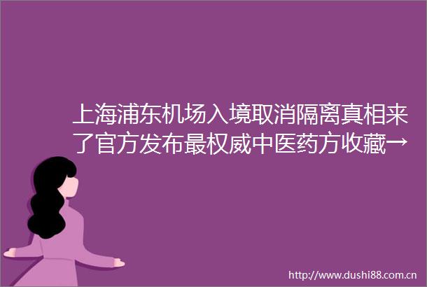 上海浦东机场入境取消隔离真相来了官方发布最权威中医药方收藏→
