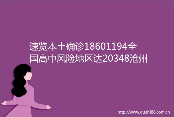 速览本土确诊18601194全国高中风险地区达20348沧州通报这些最新信息近15天本土感染者已超18万例