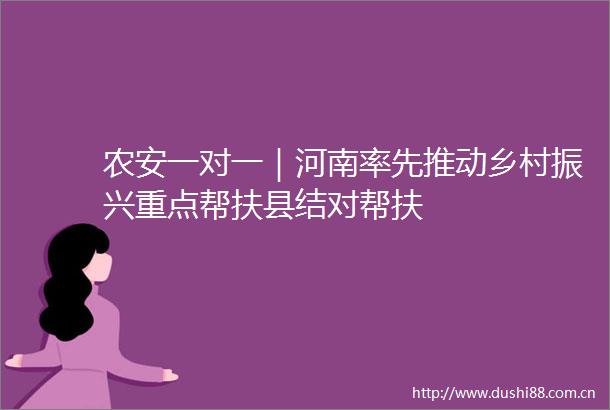 农安一对一｜河南率先推动乡村振兴重点帮扶县结对帮扶