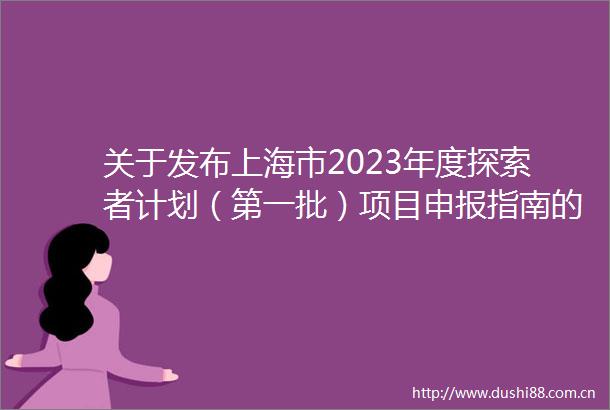 关于发布上海市2023年度探索者计划（第一批）项目申报指南的通知
