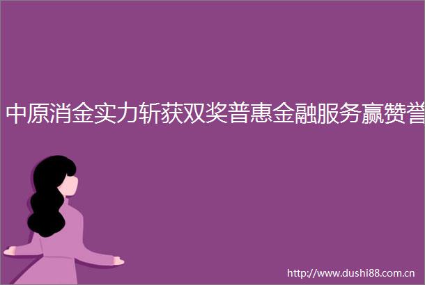 中原消金实力斩获双奖普惠金融服务赢赞誉