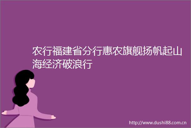 农行福建省分行惠农旗舰扬帆起山海经济破浪行