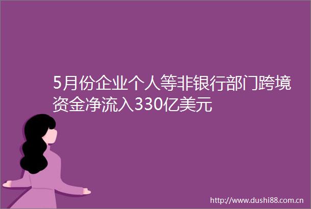 5月份企业个人等非银行部门跨境资金净流入330亿美元