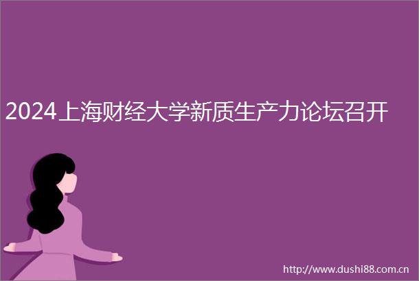 2024上海财经大学新质生产力论坛召开