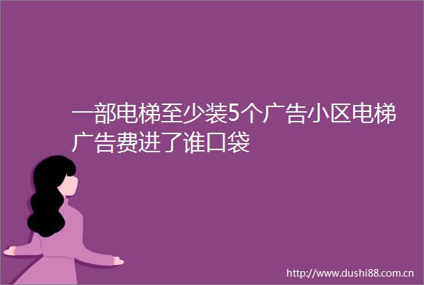 一部电梯至少装5个小区电梯费进了谁口袋