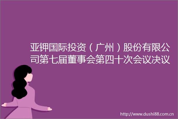 亚钾国际投资（广州）股份有限公司第七届董事会第四十次会议决议公告