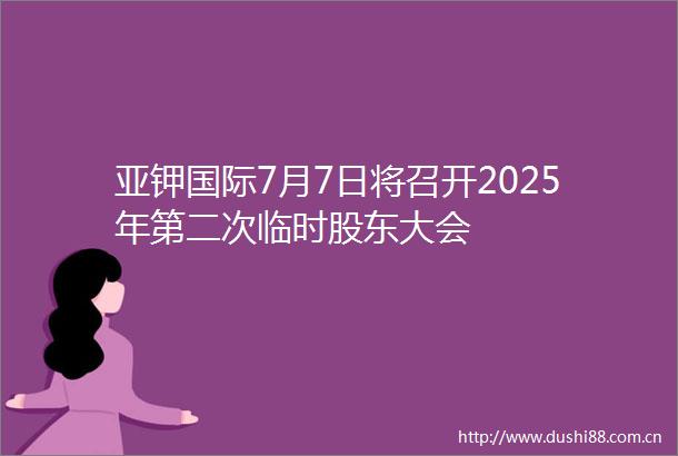 亚钾国际7月7日将召开2025年第二次临时股东大会