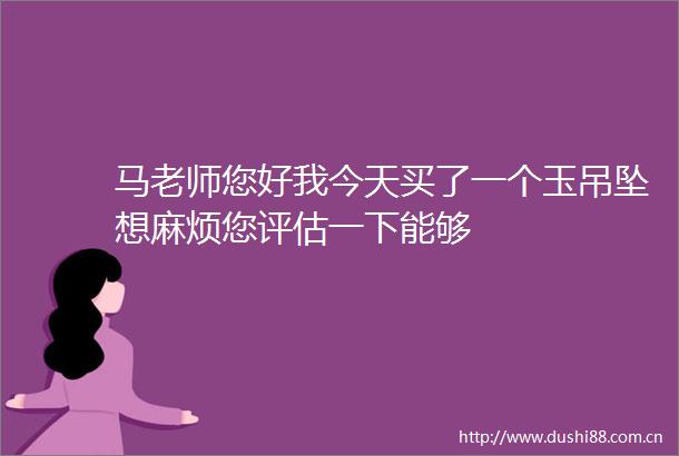 马老师您好我今天买了一个玉吊坠想麻烦您评估一下能够