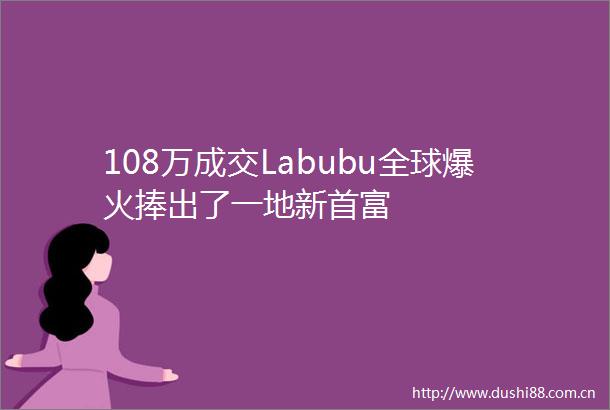 108万成交Labubu全球爆火捧出了一地新首富