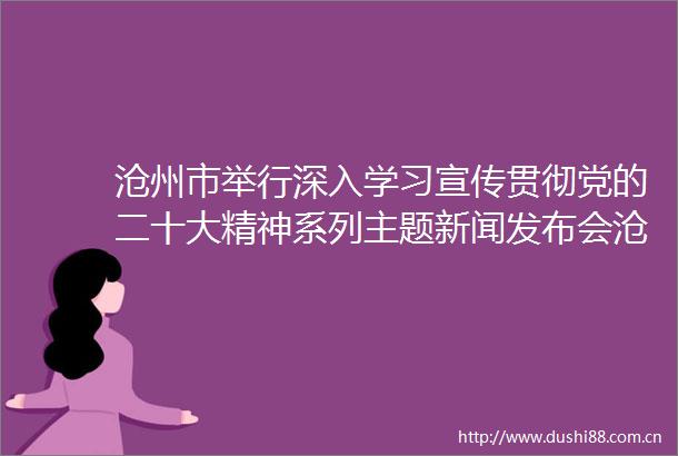 沧州市举行深入学习宣传贯彻党的二十大精神系列主题新闻发布会沧州市医疗保障局药品（耗材）集中采购和使用工作新闻发布会