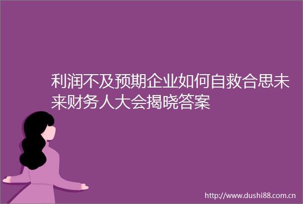 利润不及预期企业如何自救合思未来财务人大会揭晓答案