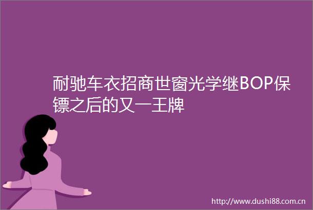 耐驰车衣招商世窗光学继BOP保镖之后的又一王牌