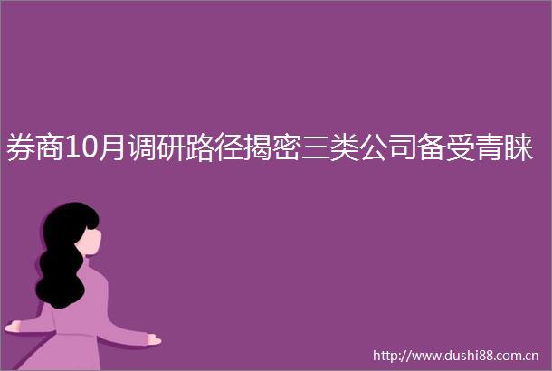 券商10月调研路径揭密三类公司备受青睐