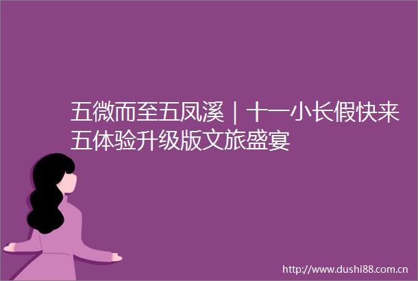 五微而至五凤溪｜十一小长假快来五体验升级版文旅盛宴