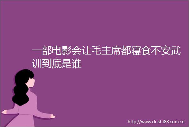 一部电影会让毛都寝食不安武训到底是谁
