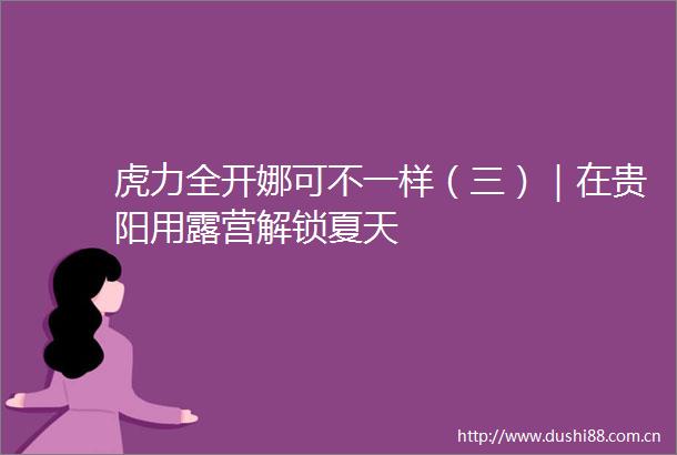 虎力全开娜可不一样（三）｜在贵阳用露营解锁夏天