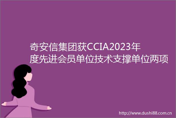 奇安信集团获CCIA2023年度先进会员单位技术支撑单位两项荣誉